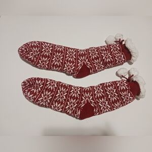 Cozy Red Fair Isle Slipper Socks  - OS